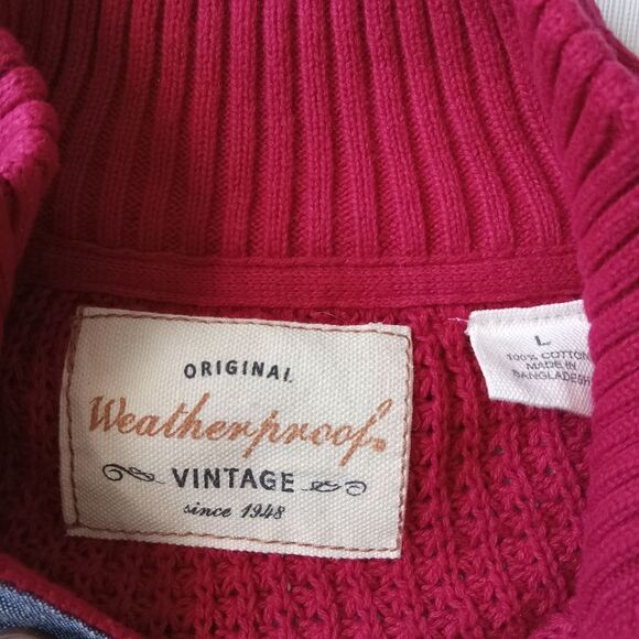 Weatherproof Vintage Red Chunky Cotton Waffle Knit Pullover Sweater Men's Large - Picture 4 of 12